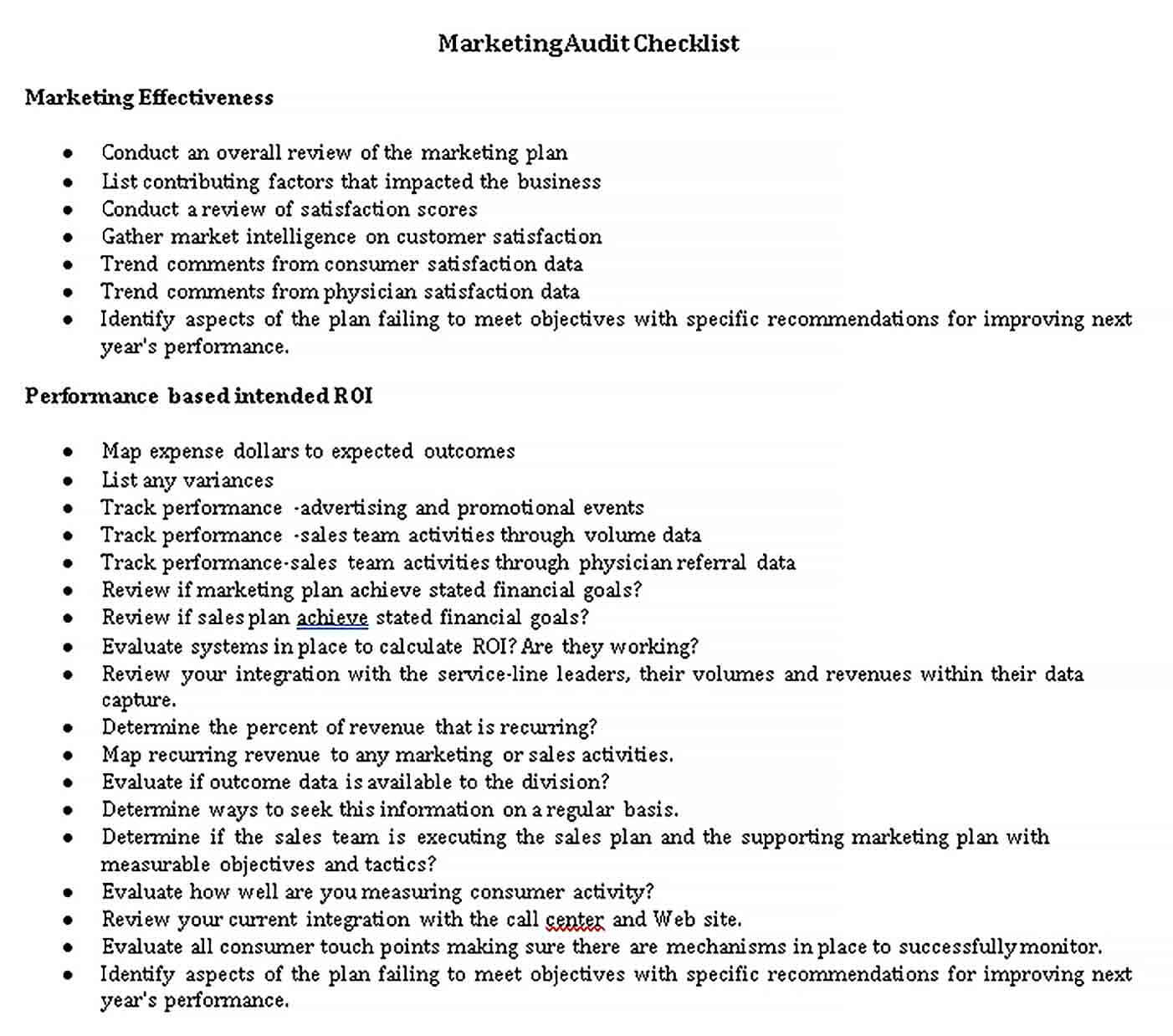 Sample Marketing Audit Checklist Template