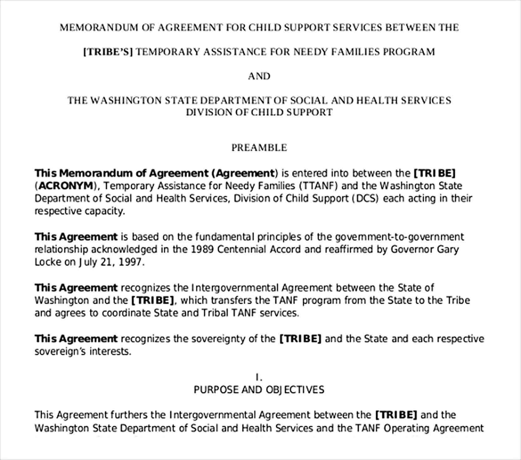 Sample Memorandum Agreement for Child Support