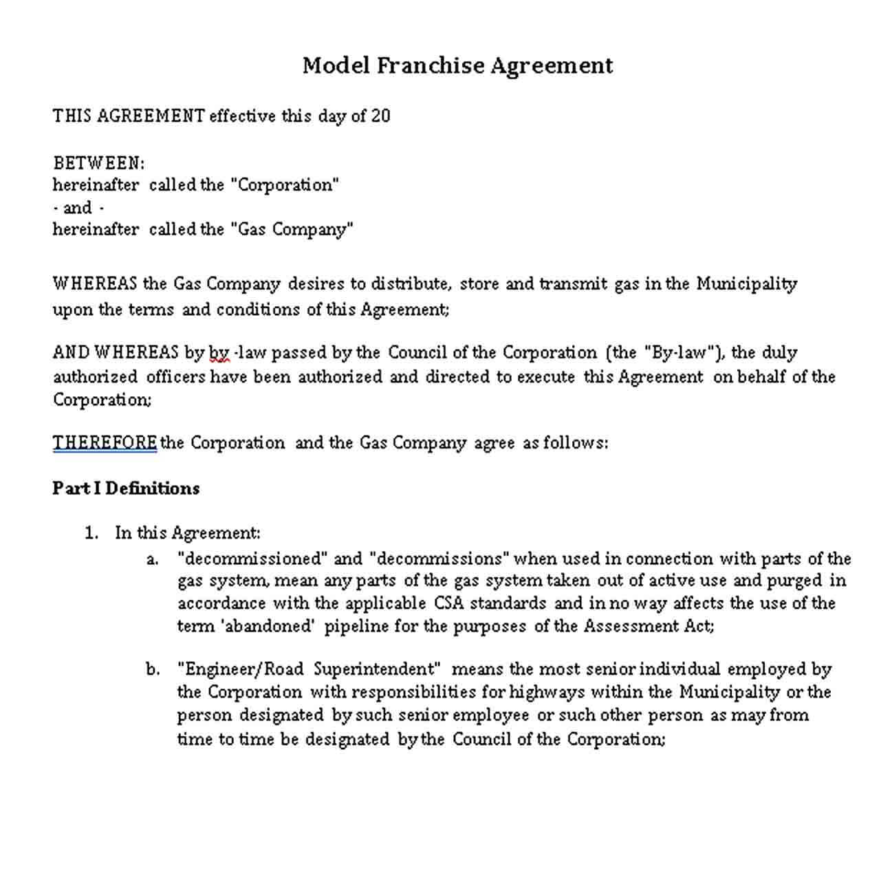 Sample Model Franchise Agreement