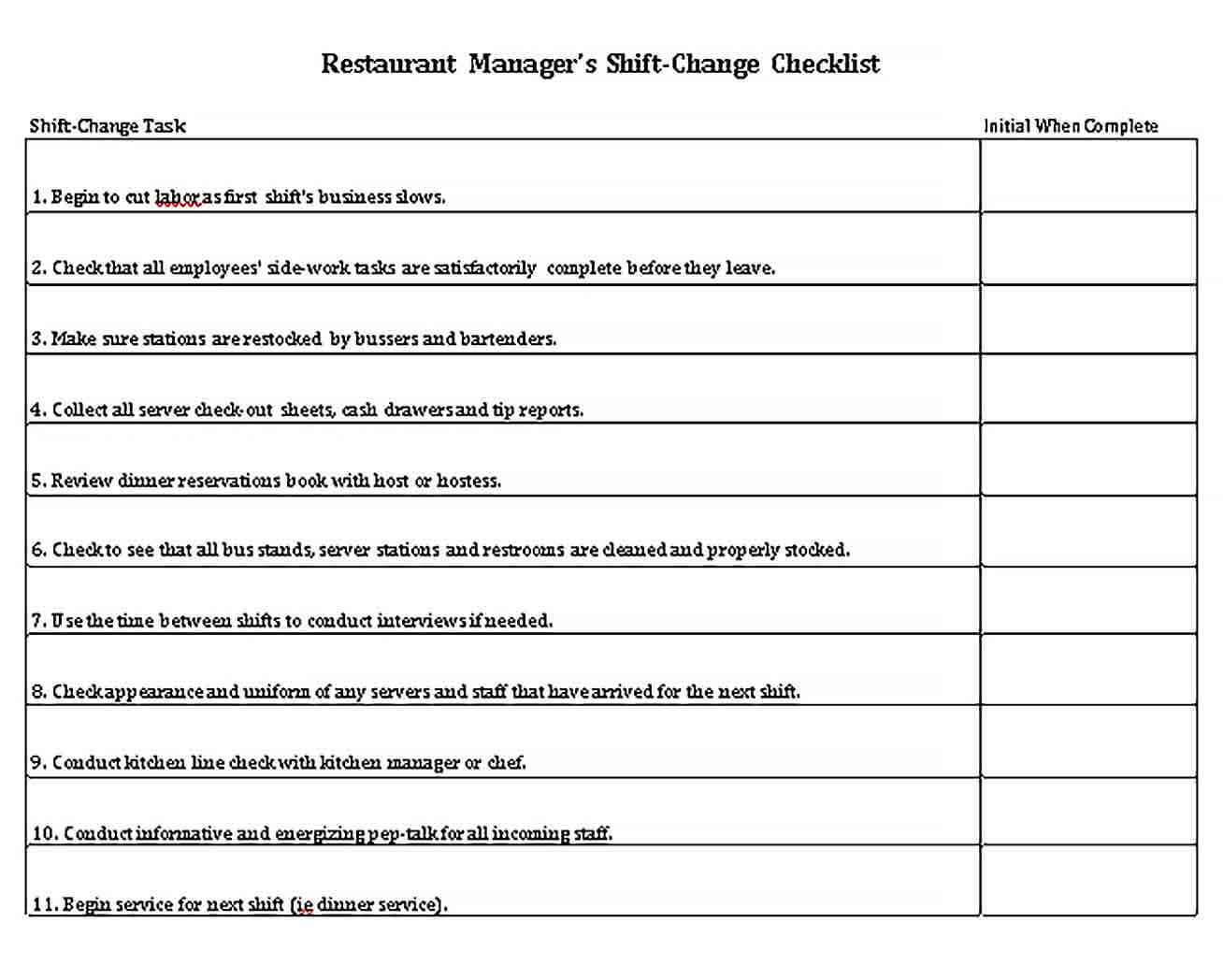 Sample Modern Shift Change Checklist Template