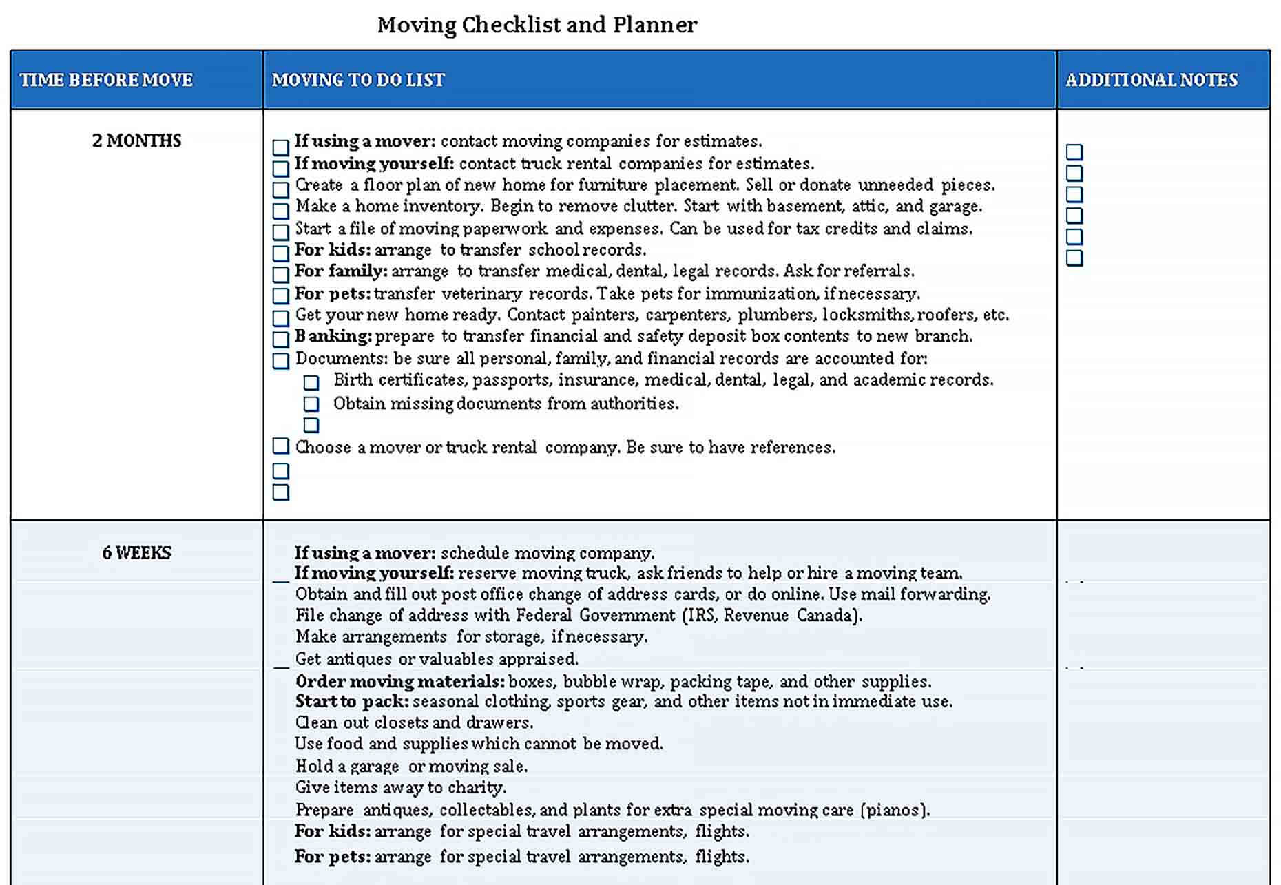Sample Moving Packing Checklist 1