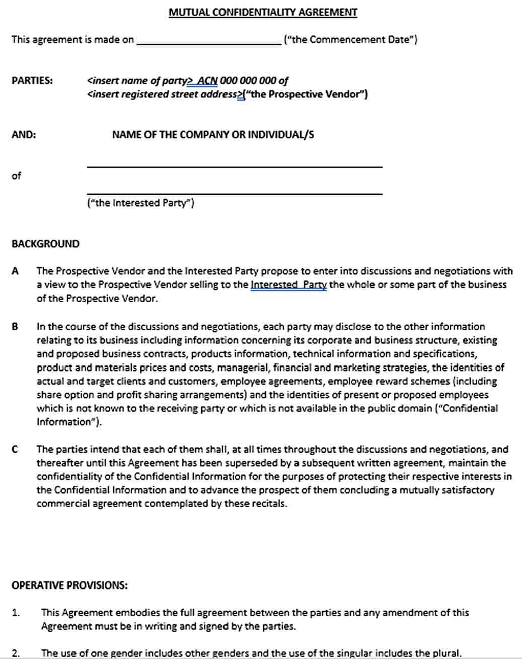Sample Mutual Basic Confidentiality Agreement