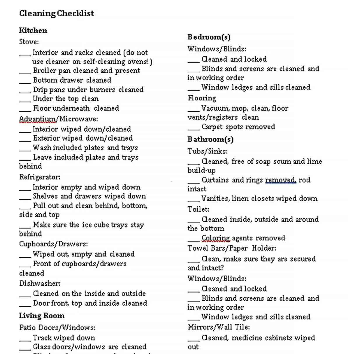 Sample New Apartment Cleaning Checklist Template in PDF