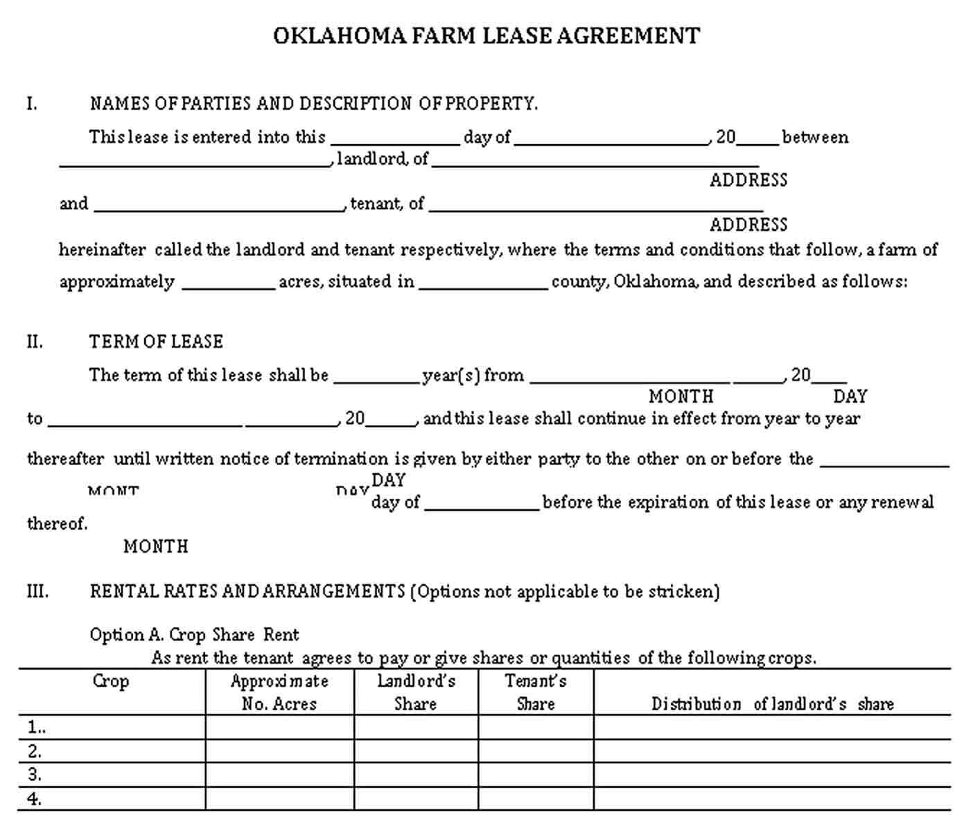 Sample Oklahoma Farm Lease Agreement
