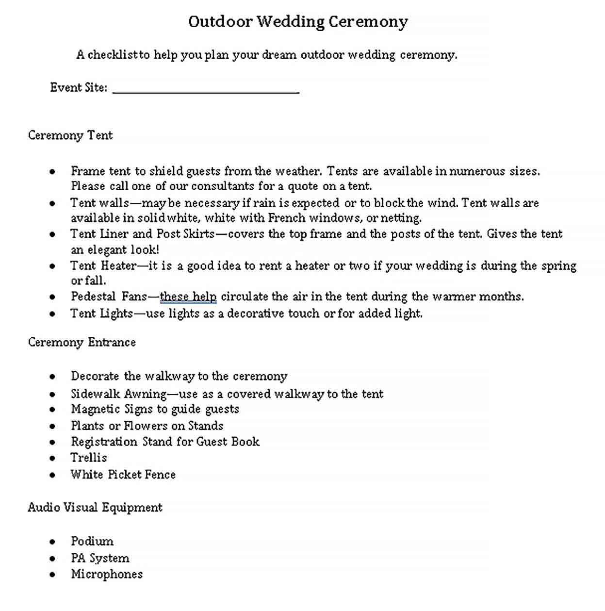 Sample Outdoor Wedding Ceremony