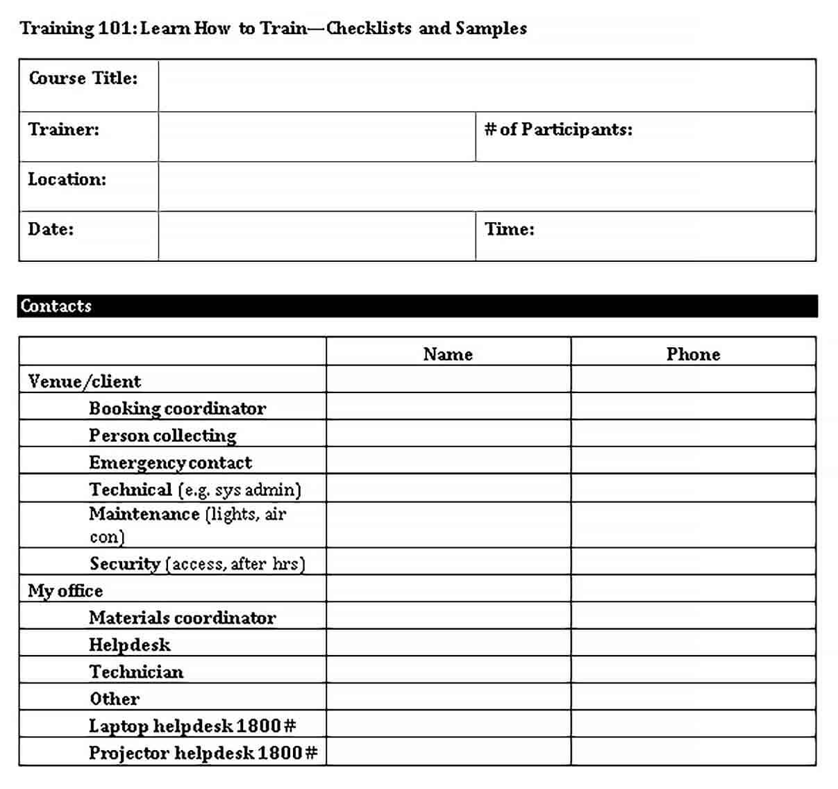 Sample PDF Format of Training Checklists Template 1