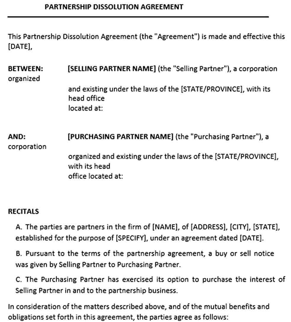 Sample Partnership Dissoluation Agreement Example