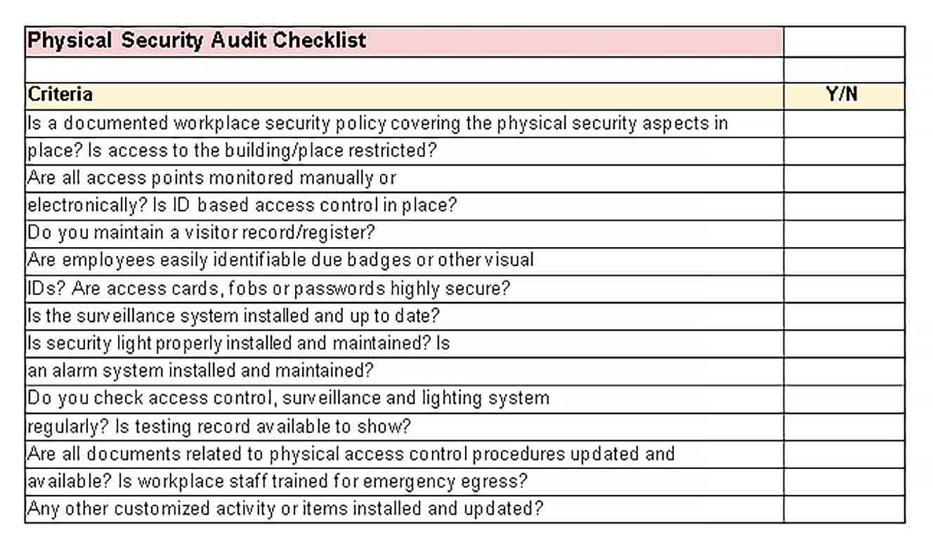 Sample Physical Security Audit Checklist Example