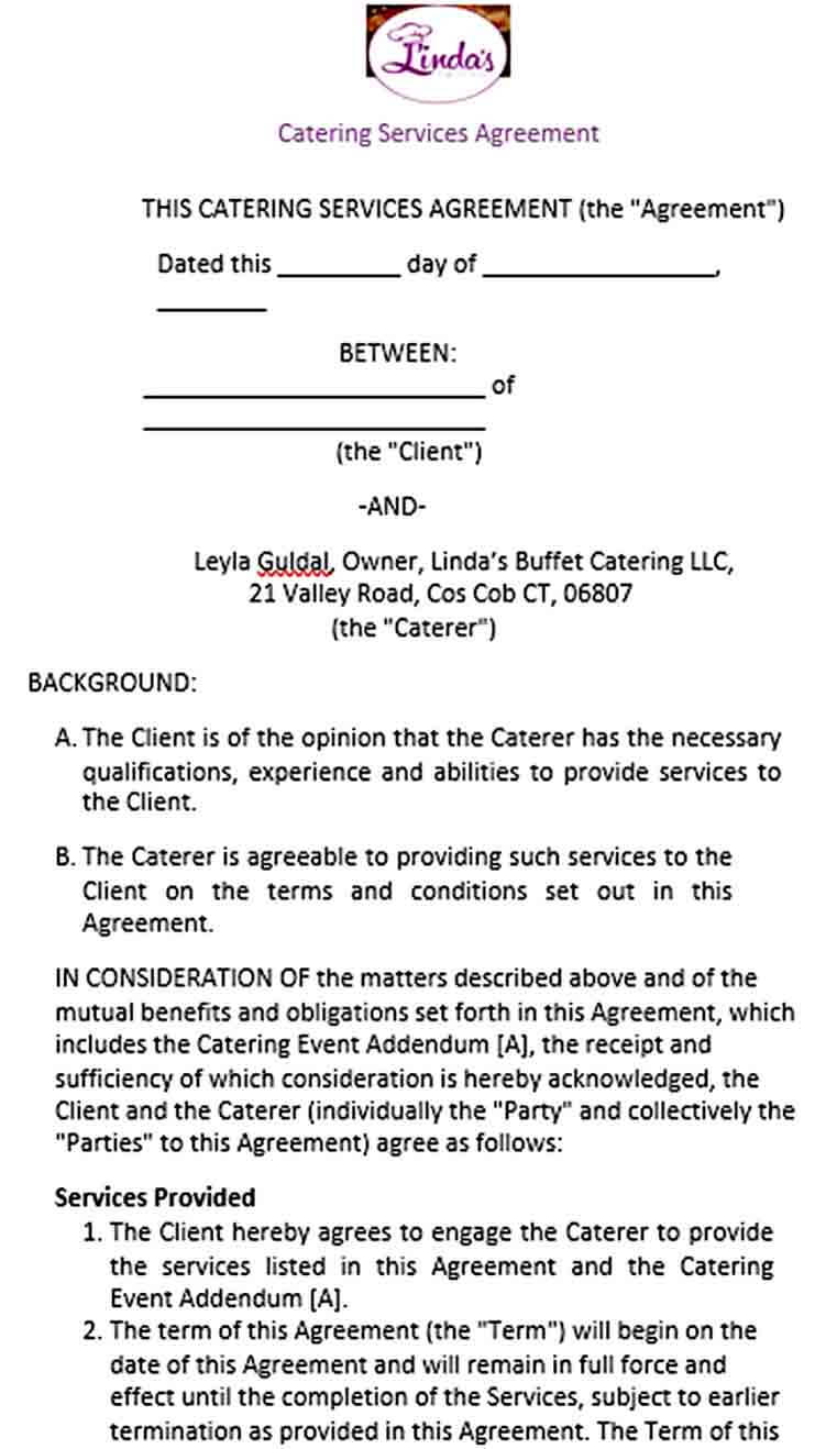 Sample Printable Catering Service Agreement Template