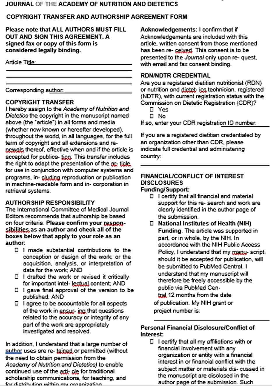 Sample Printable Copyright Agreement Form