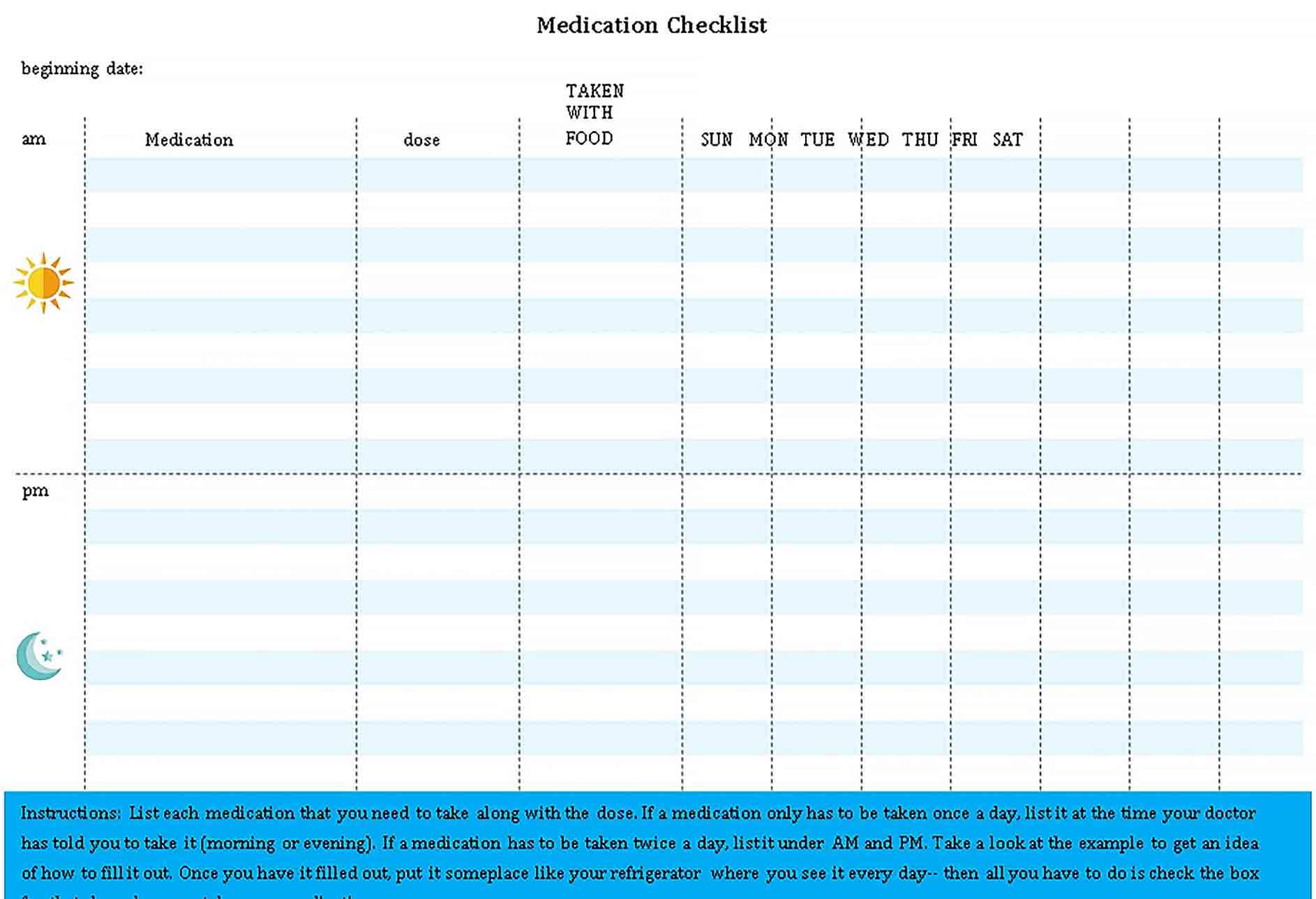 Sample Printable Medication Checklist Sample