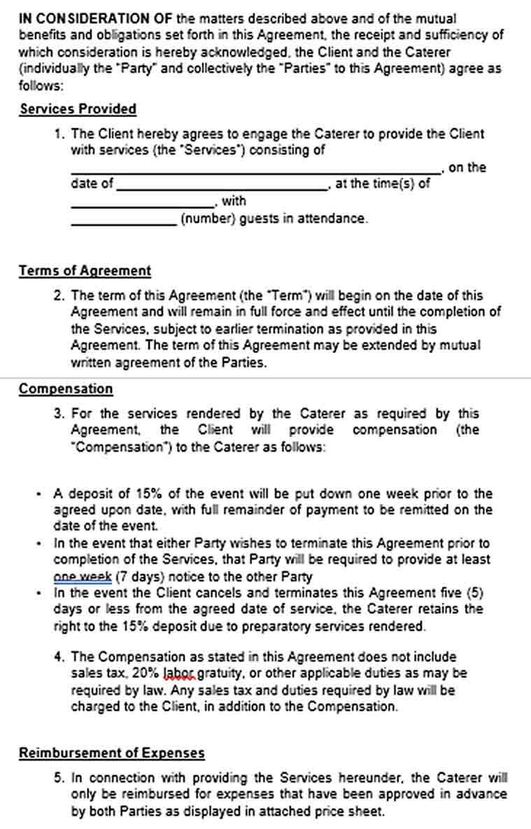 Sample Professional Catering Service Agreement Template