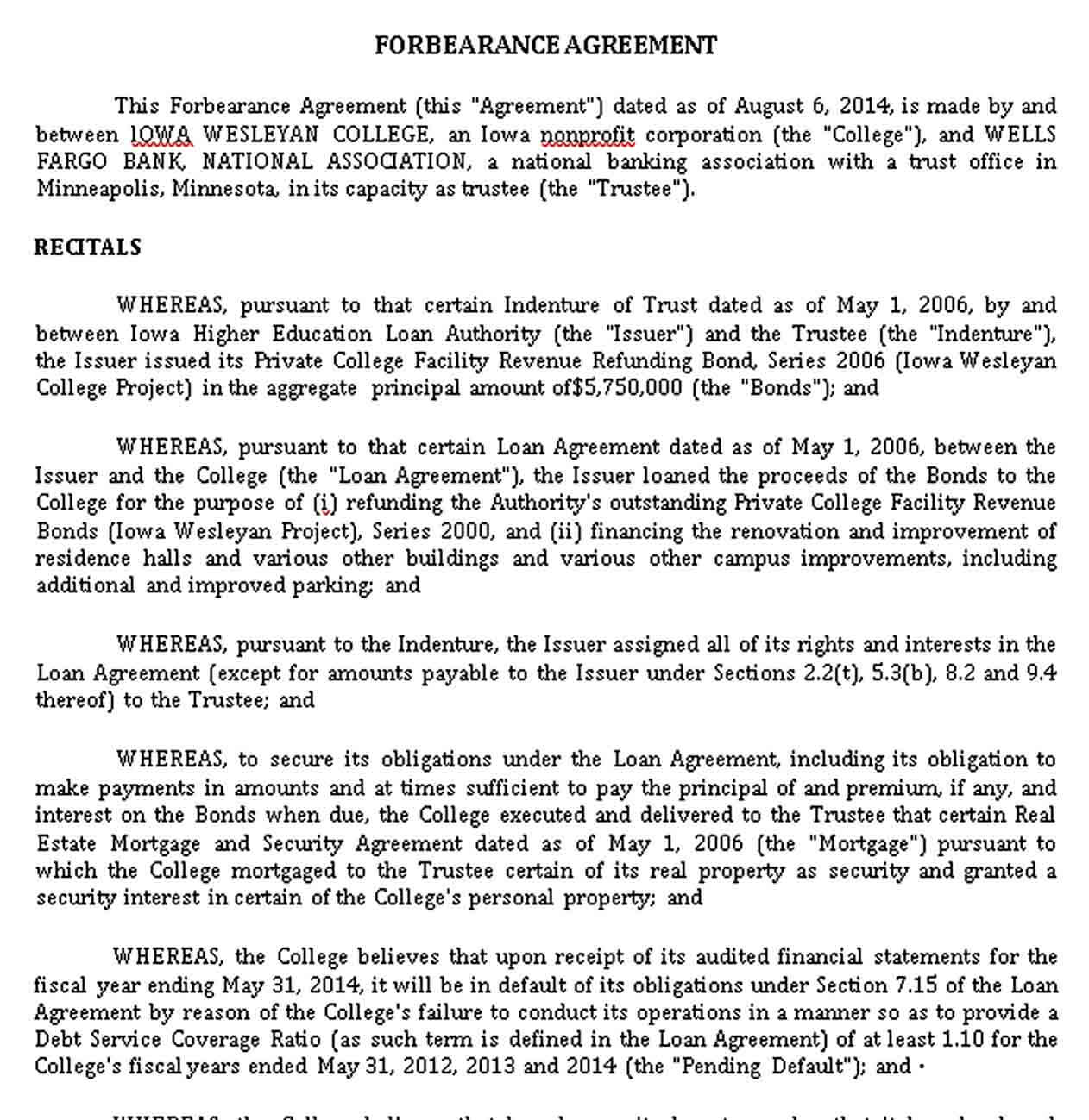 Sample Professional Forbearance Agreement Template
