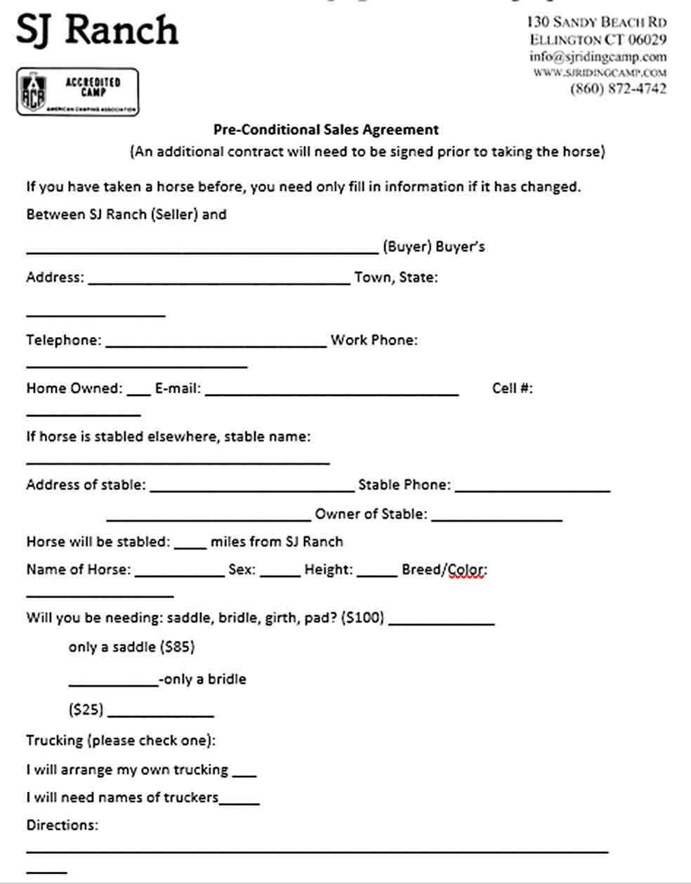 Sample Ranch Pre Conditional Sales Agreement Template