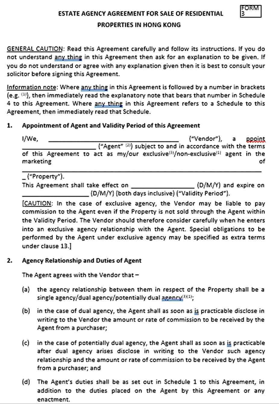 Sample Real Estate Agent Agreement Template