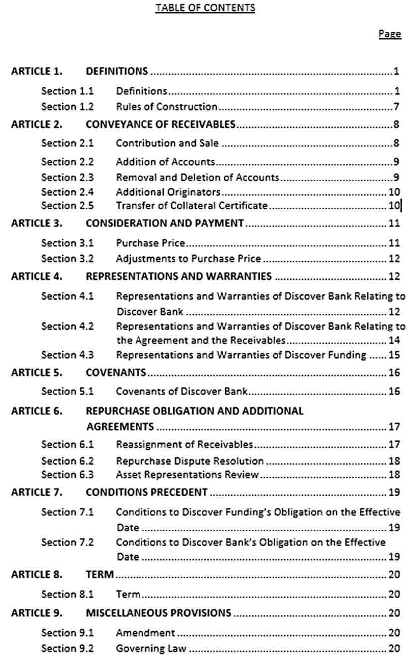 Sample Receivable Sales and Contribution Agreement Template