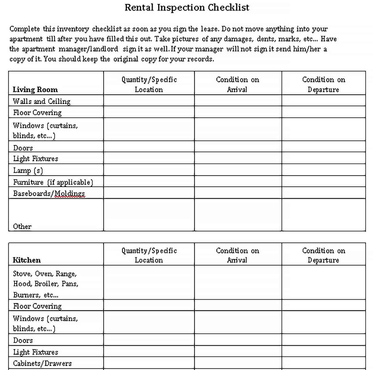 Sample Rental House Inspection Checklist