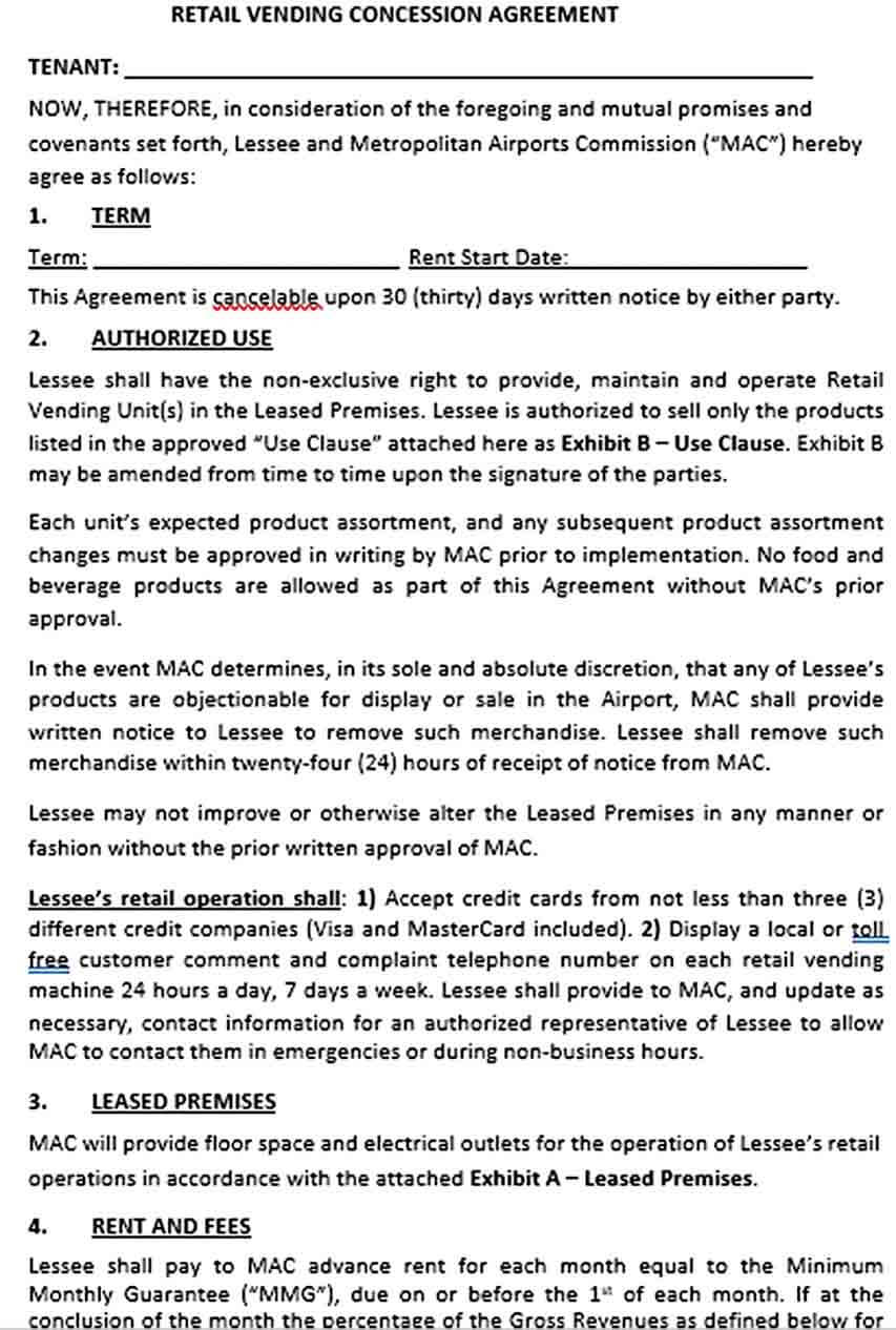Sample Retail Concession Agreement