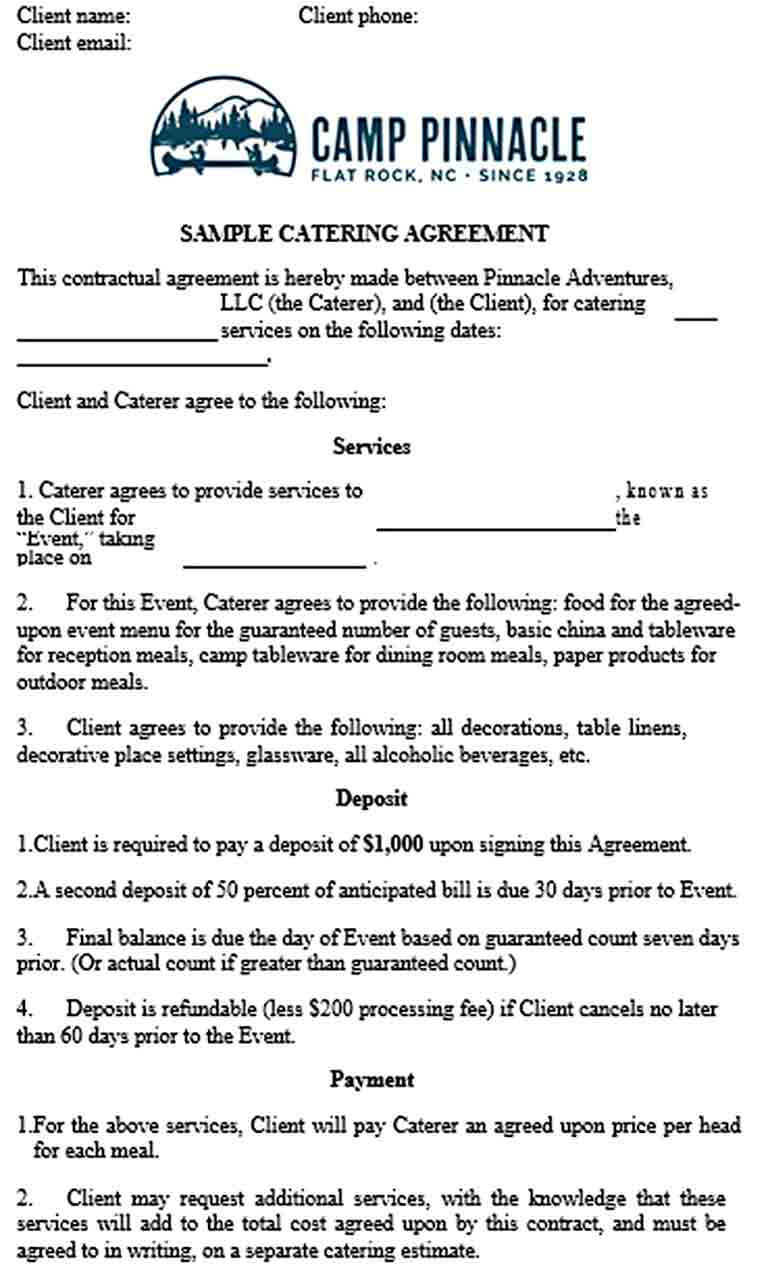 Sample Sample Catering Service Agreement Template