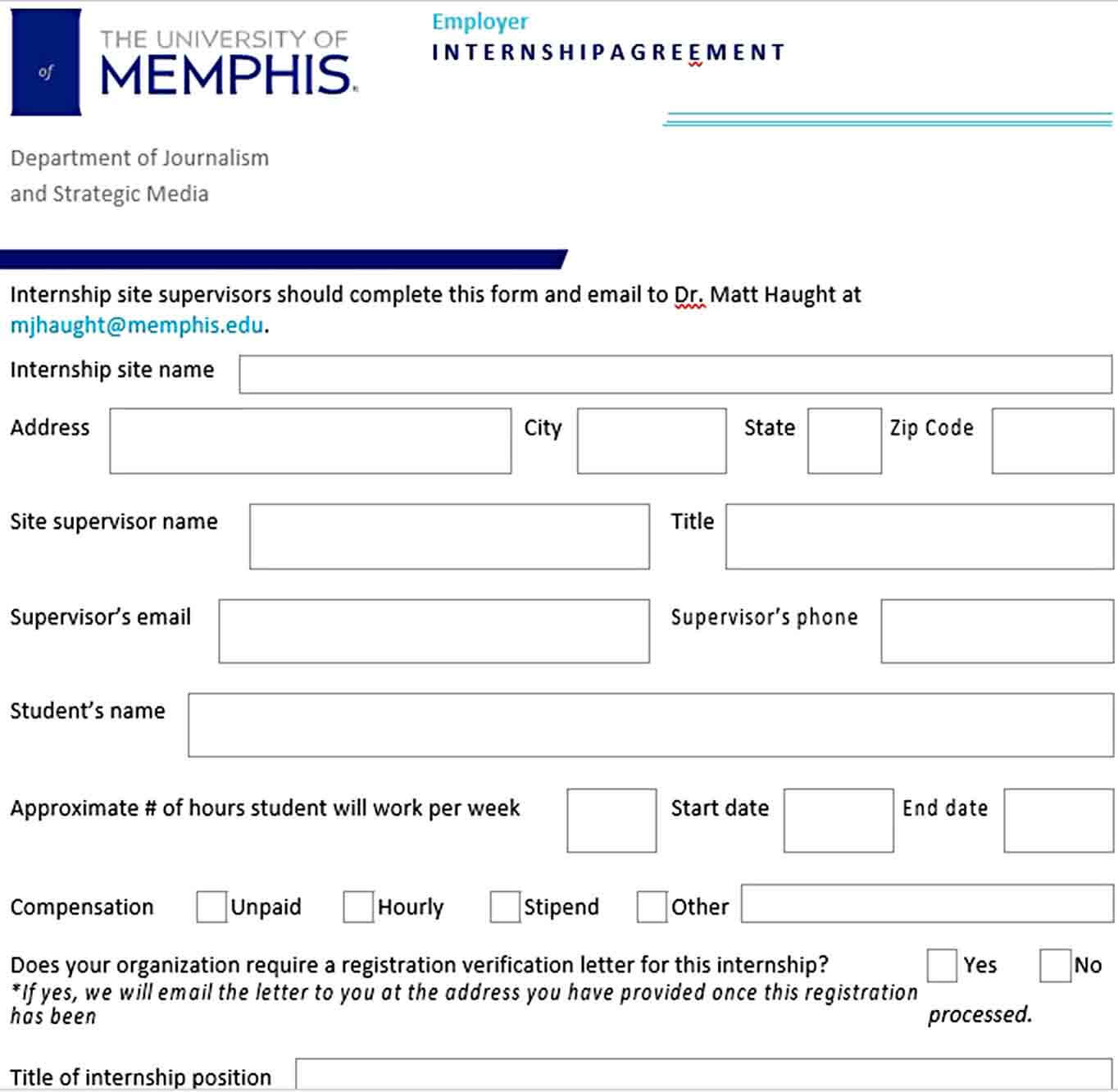 Sample Sample Employer Internship Agreement Example