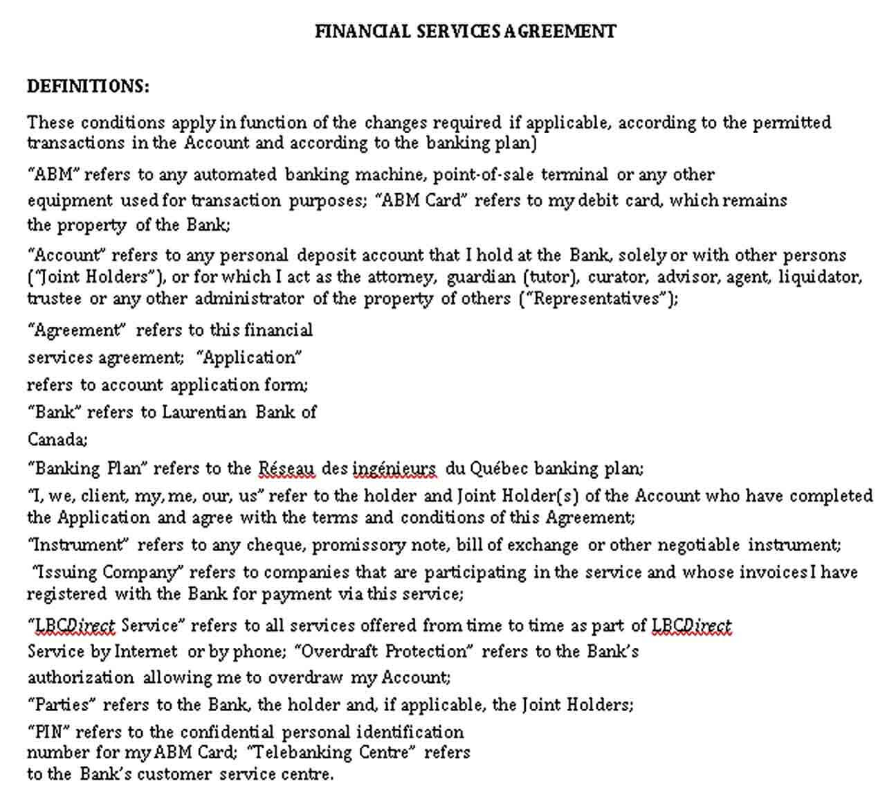 Sample Sample Financial Services Agreement