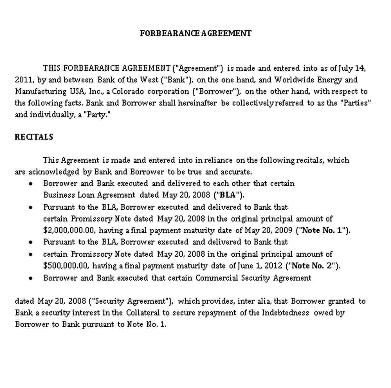 Sample Sample Forbearance Agreement Template