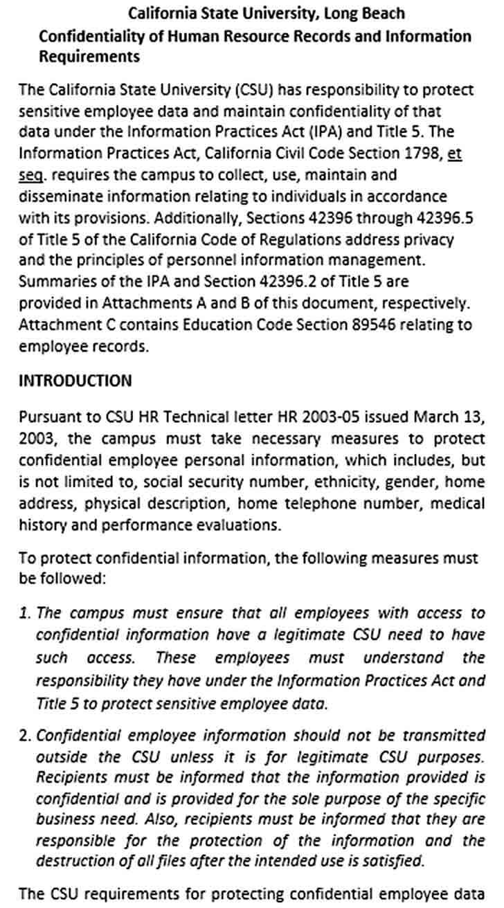 Sample Sample Performance Human Resources Confidentiality Agreement