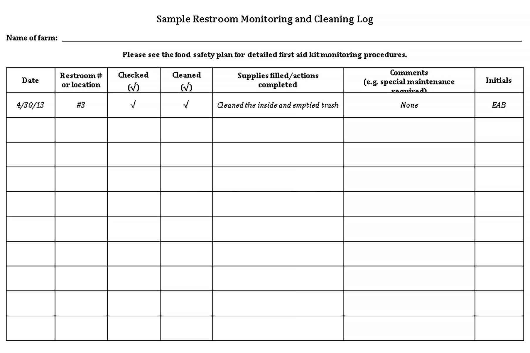 Sample Sample Restroom Cleaning Checklist Template