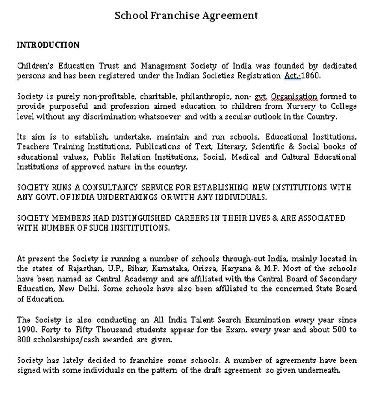 Sample School Franchise Agreement