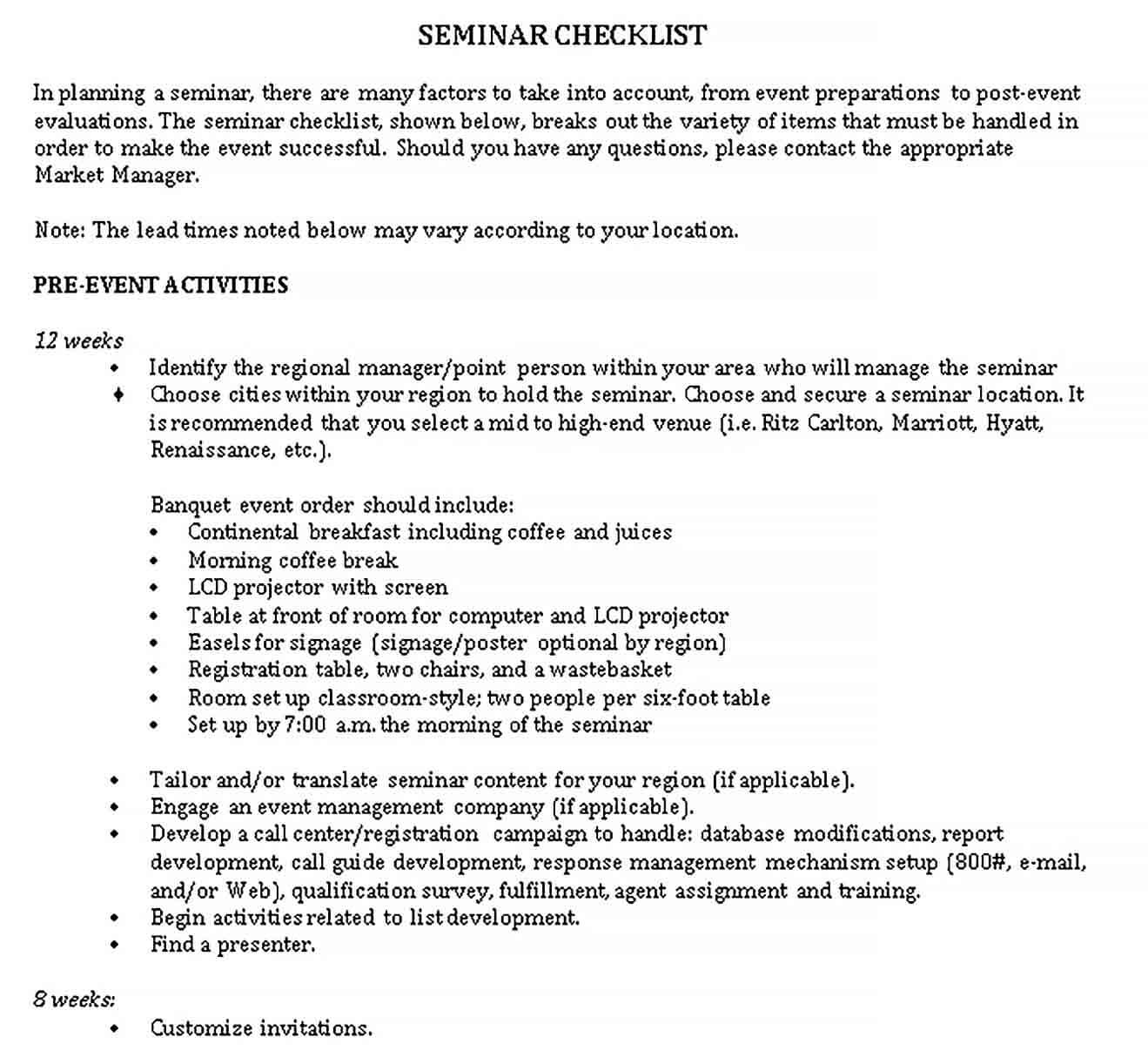 Sample Seminar Checklist