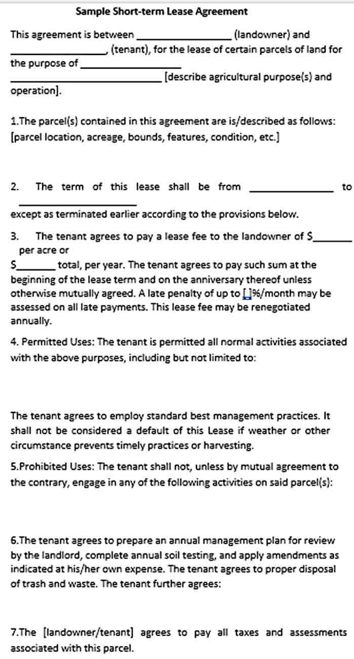 Sample Short Term Commercial Lease Agreement Template