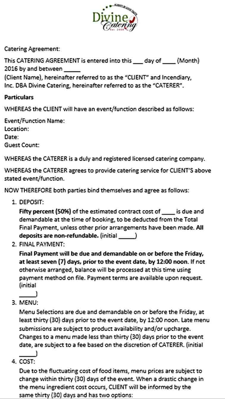 Sample Simple catering Service Agreement Template