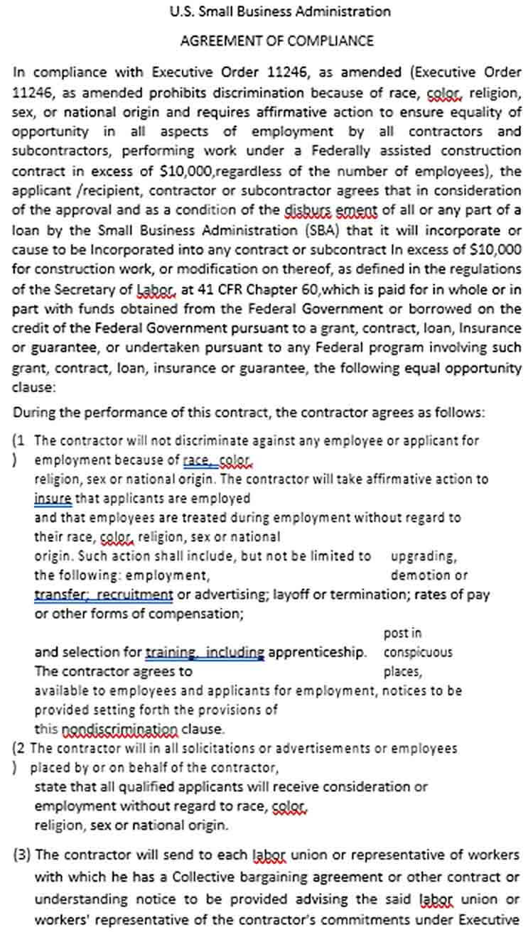 Sample Small Business Administration Agreement
