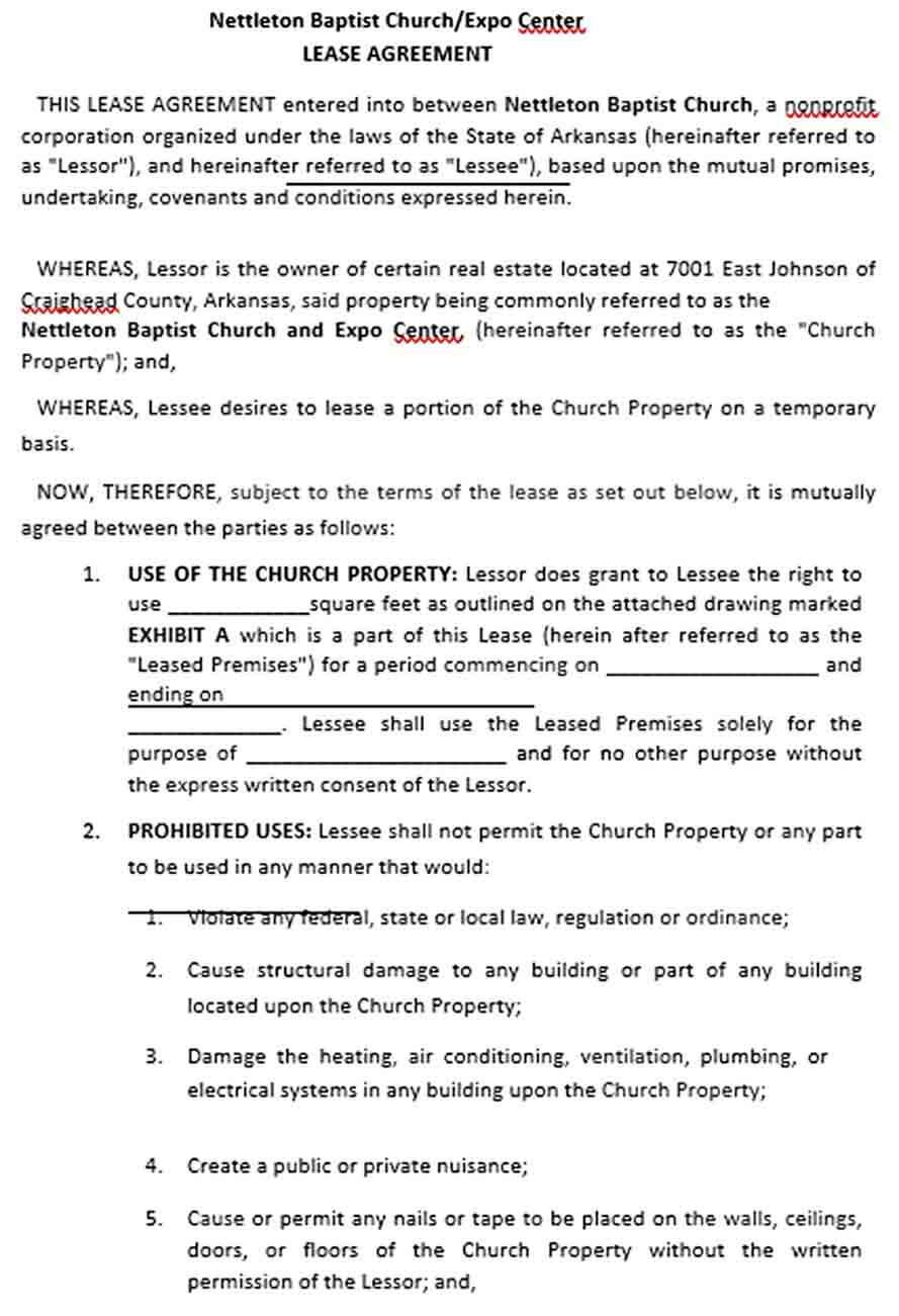 Sample Standard Church Lease Agreement Template