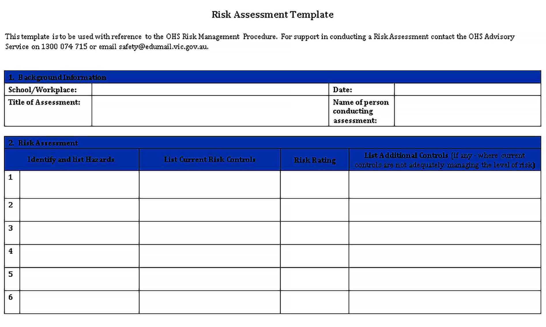Sample Standard Template For Risk Management Checklist