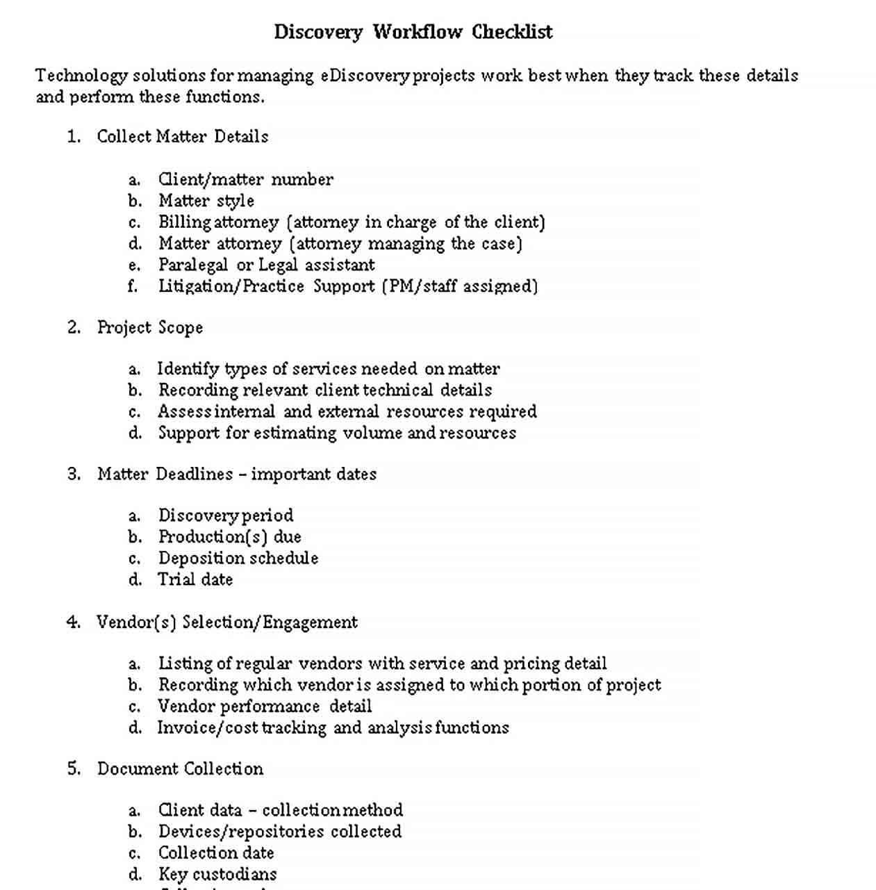 Sample Standard Workflow Checklist