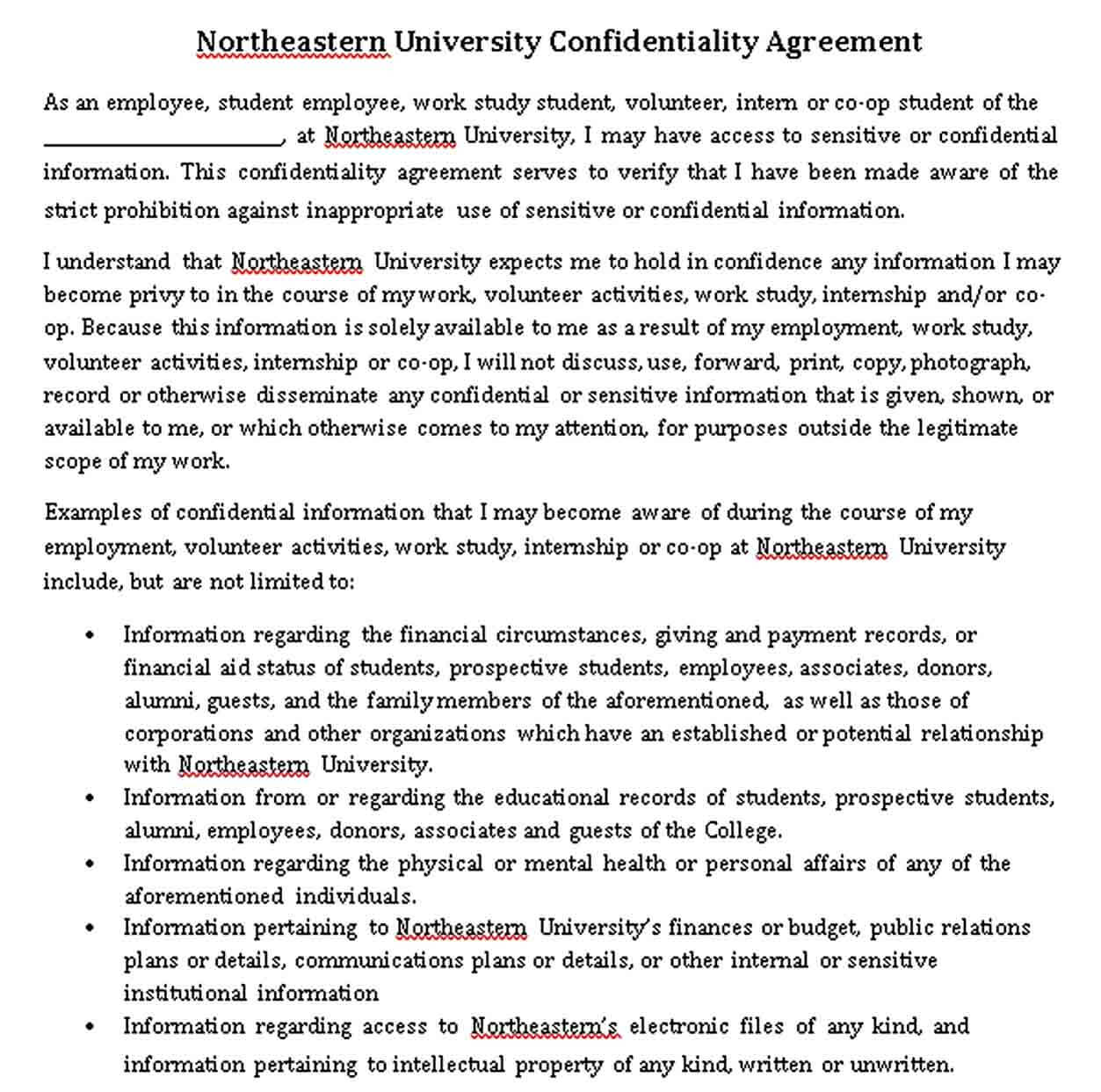 Sample Student Financial Confidentiality Agreement