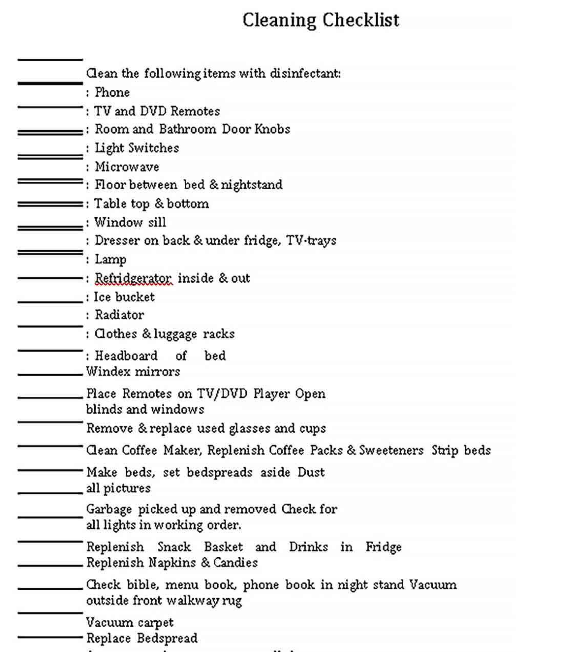 Sample Swantonmotel Cleaning Checklist PDF