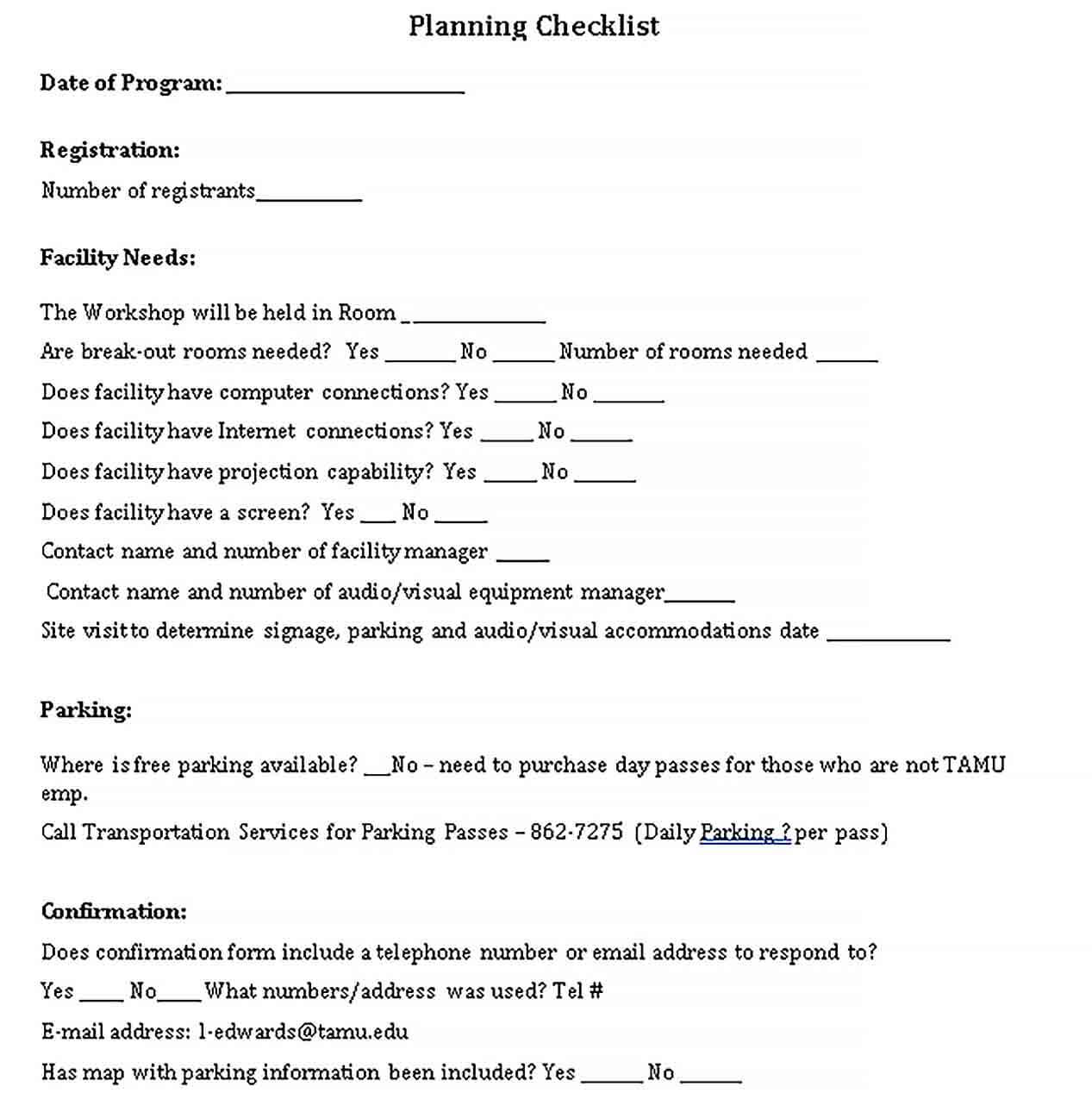 Sample Teachers Workshop Planning Checklist