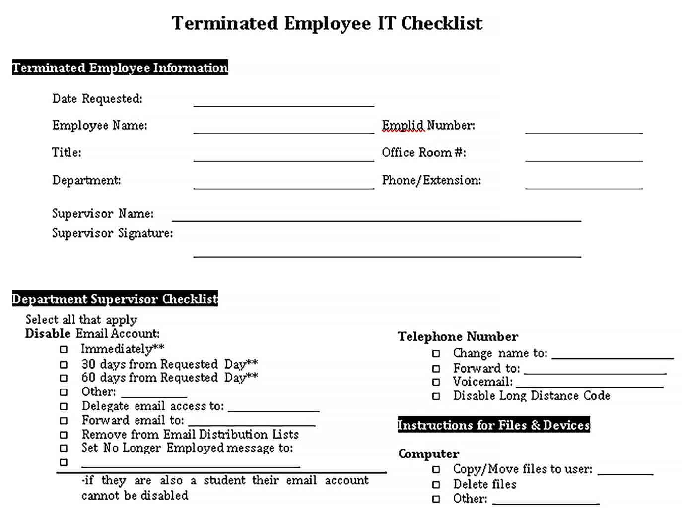 Sample Terminated Employee Checklist