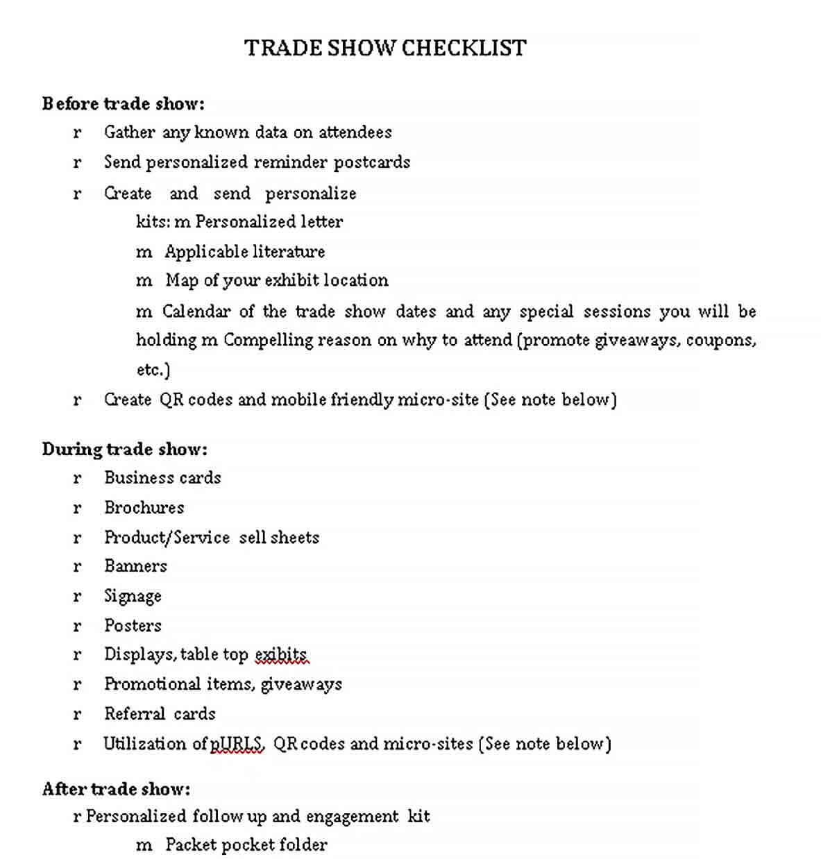 Sample Trade Show Checklist in PDF