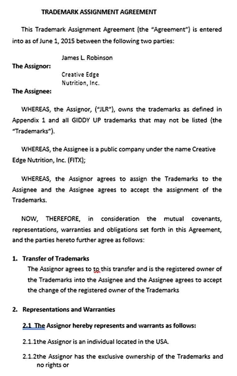Sample Trademark Assignment Agreement