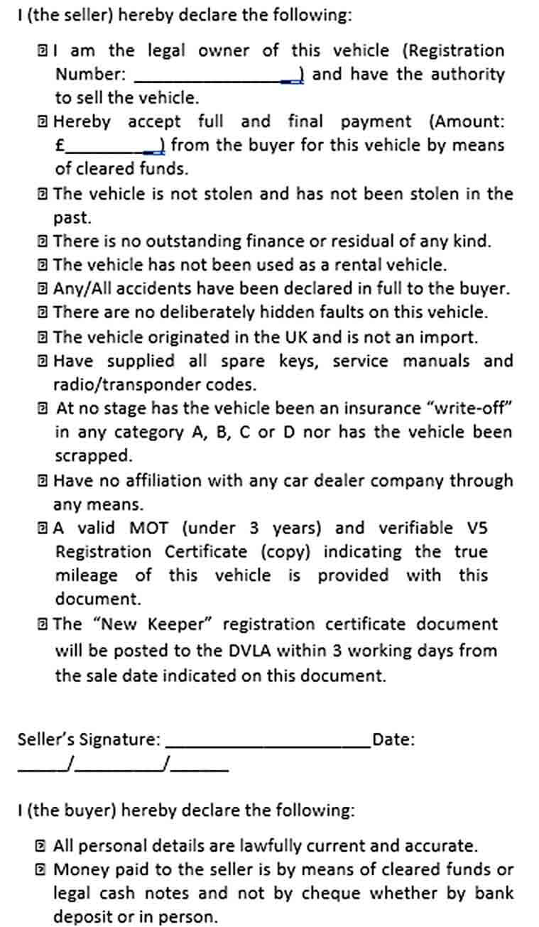 Sample Used Car Sales Agreement Example