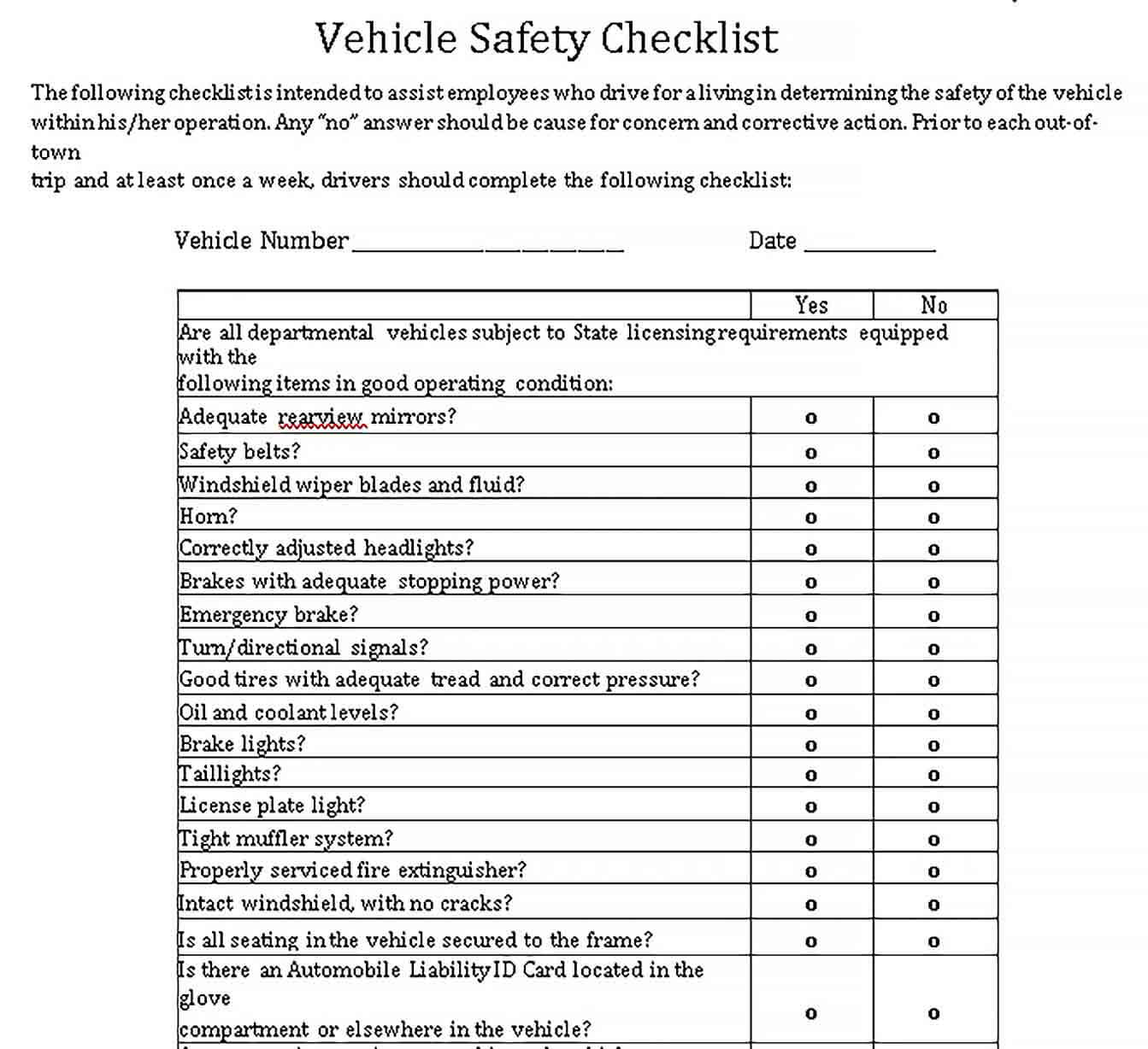 Sample Vehicle Safety