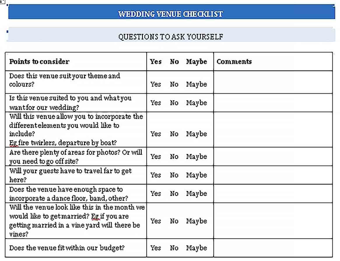 Sample Wedding Venue Checklist