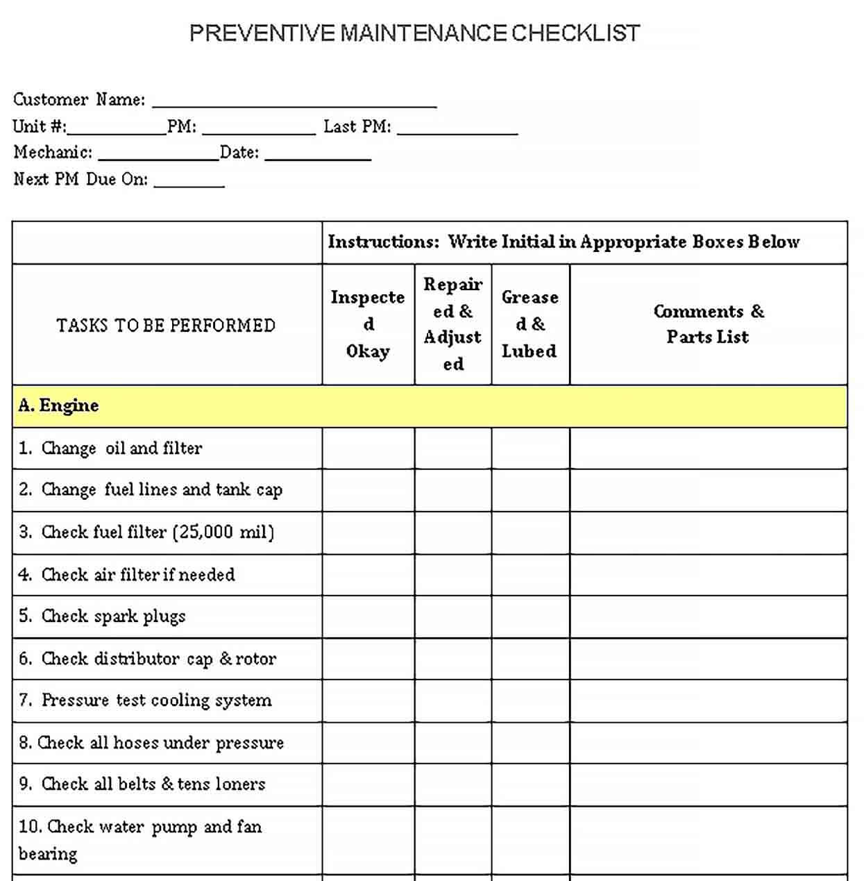 Sample sample pm checklist