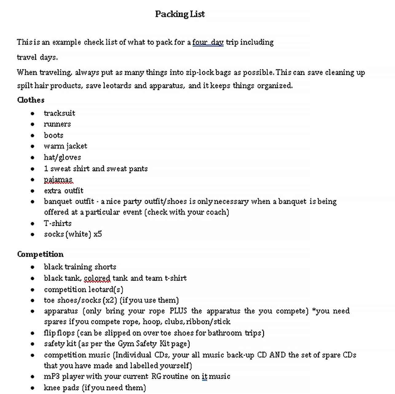 Travel Packing List Templates 6