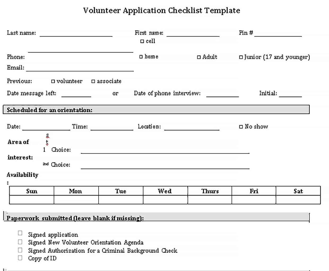 Volunteer Application Checklist