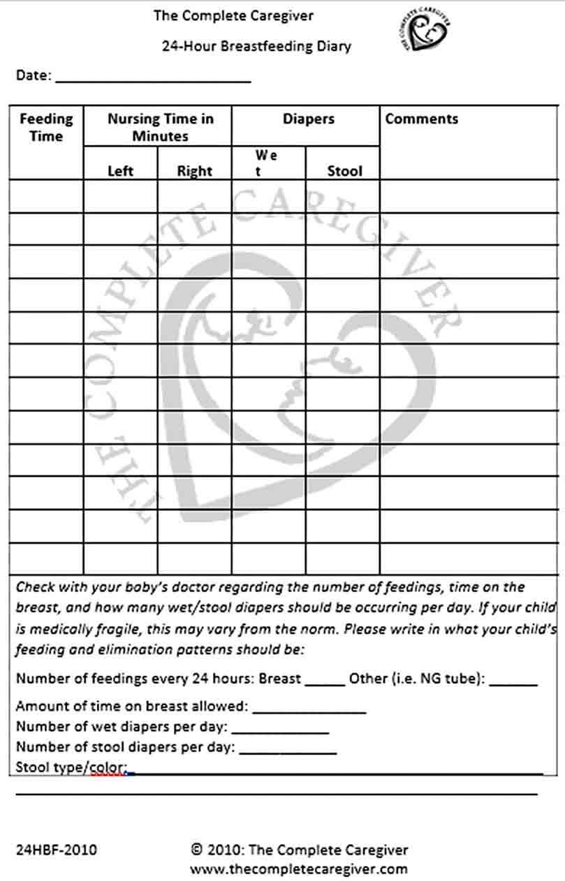 24 Hour Breastfeeding Diary Schedule Template PDF Download
