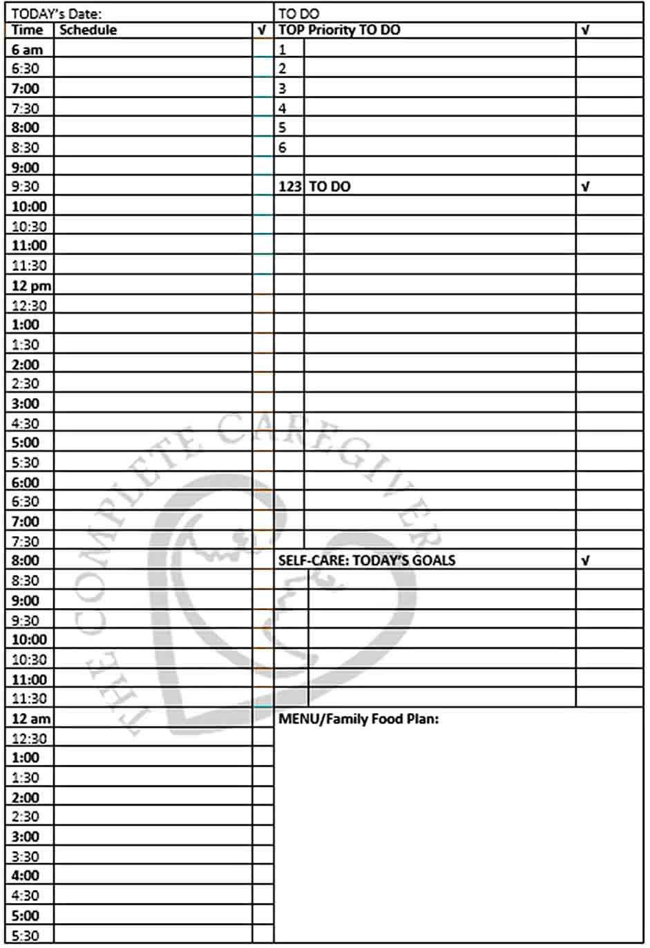 24 Hour Today Planner Schedule Printable